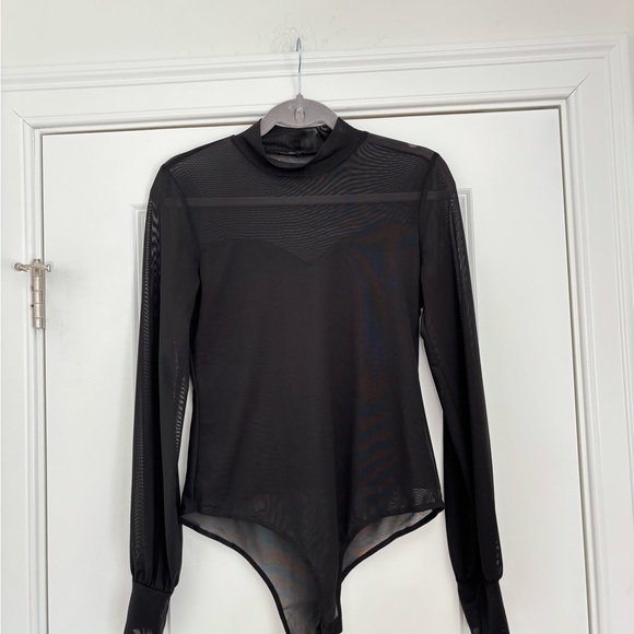 Black Sheer Mesh Long-Sleeve Bodysuit - Women - Picture 4 of 9
